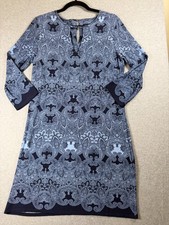 White House Black Market Womens Blue Paisley Dress Medium 3/4 Sleeve Midi SKU292