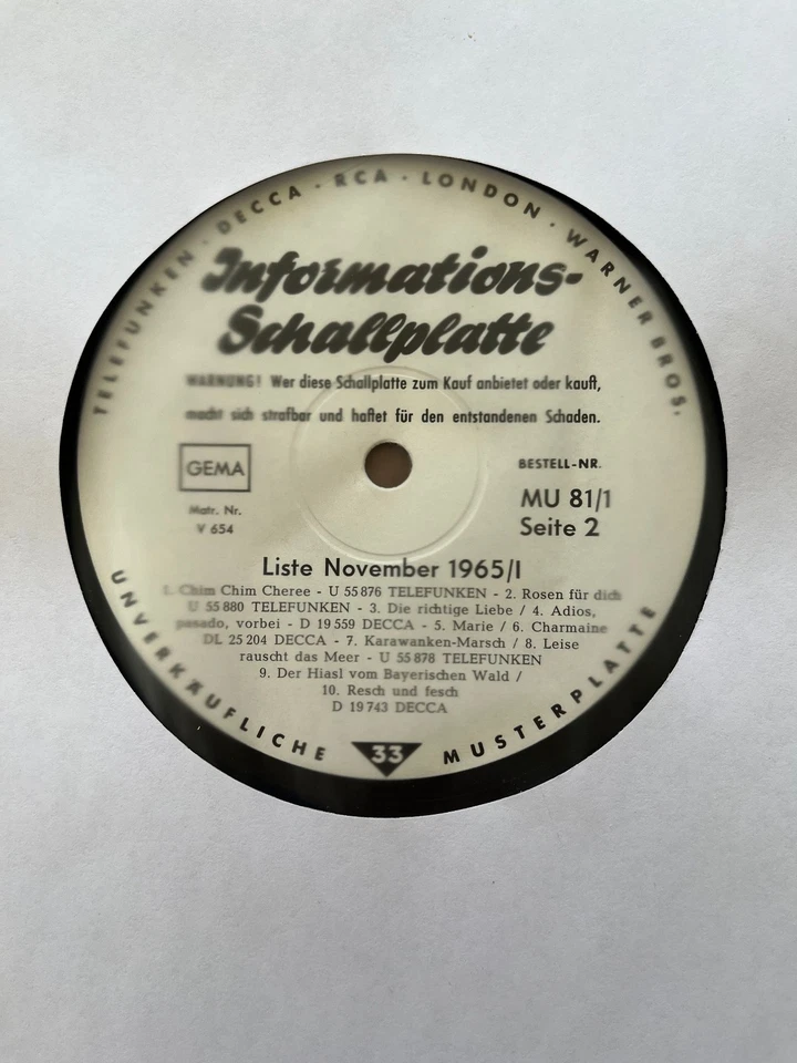 INFORMATIONS-SCHALLPLATTE November 1965 (12" Promo LP) Decca, RCA, Telefunken - Bild 2 von 3