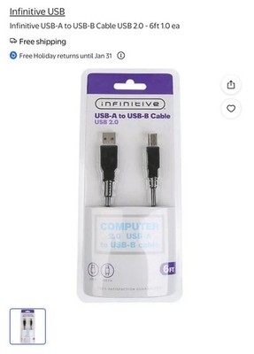 Infinitive USB Infinitive USB-A to USB-B Cable USB 2.0 - 6ft 1.0