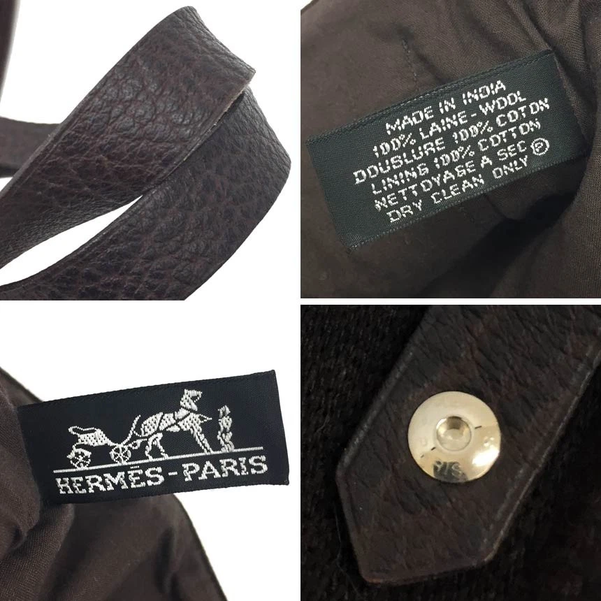 Bolso de Mano Hermes Amedaba Gm Marrón Oscuro Lana Usado Aq9037 Foto 3 de 3