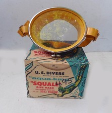 1956 US DIVERS YELLOW SQUALE MASK NEW IN ORIGINAL  BOX with BEAUTIFUL GRAPHICS