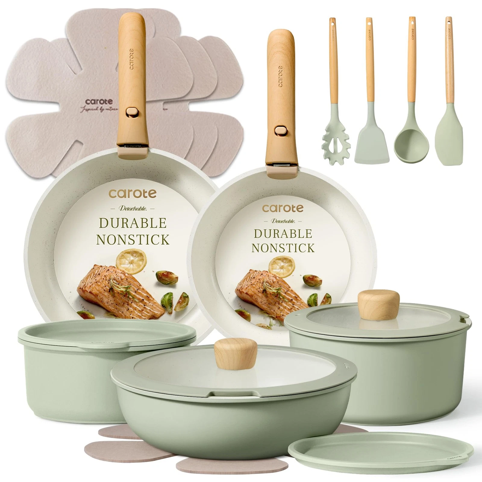 Pots and Pans Set, Nonstick Cookware Set Detachable Handle, 19pcs Induction K...