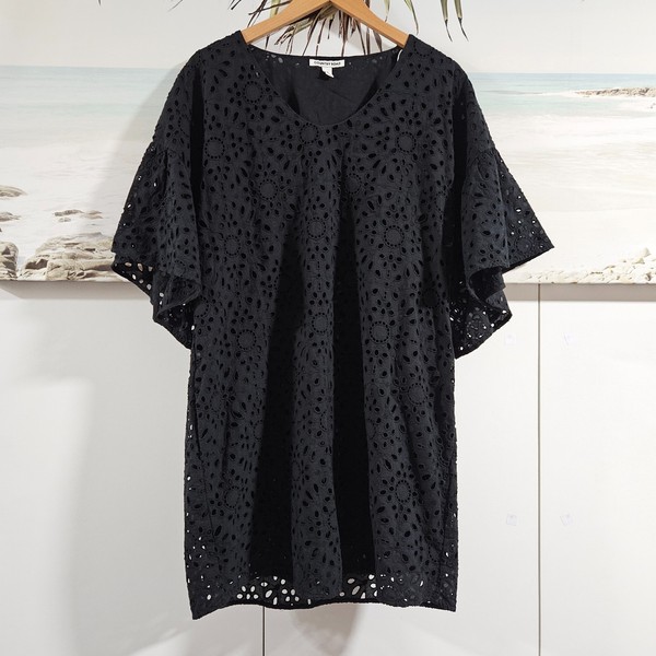 Country Road Broderie Dress Womens Size 14 Black Cotton Pockets