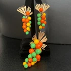 Vintage Fruit Salad Cha-Cha Atomic Art Deco Gold Tone Meta Brooch & Earrings Set