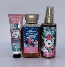 Bath & Body Works Hot Cocoa & Cream Travel Size Mist, Shower Gel, Hand Cream Set
