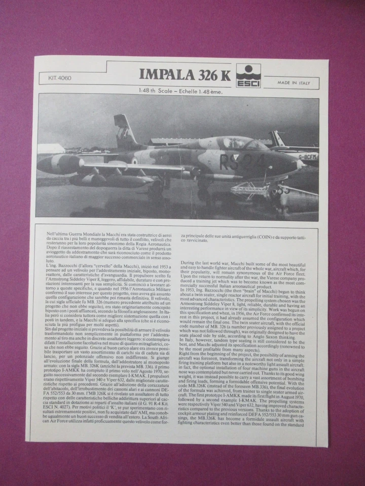 ESCI AERMACCHI MB-326K "IMPALA" SCALA 1/48 SENZA SCATOLA - Immagine 3 di 4