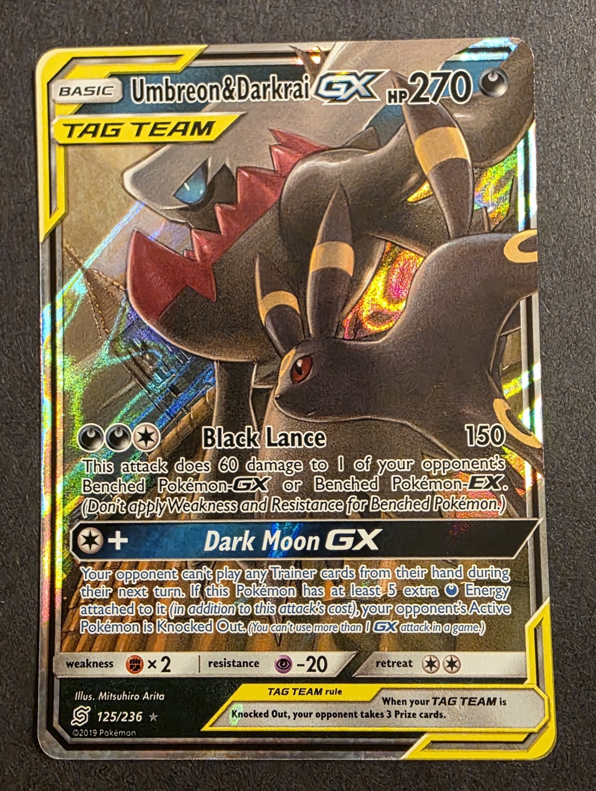 Pokémon TCG Umbreon & Darkrai GX Holo Card 125/236 Sm-Unified Minds Tag Team NM