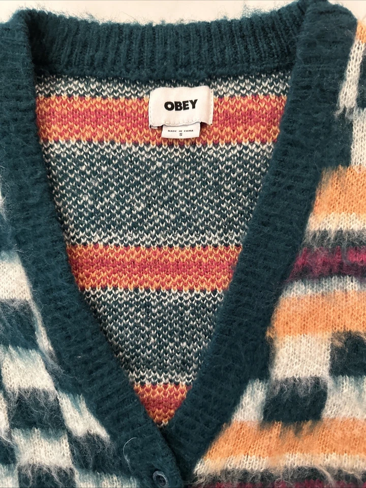 Obey Women’s Cropped Cardigan Sweater Multicolor Size Small Y2K Street wear - Image 3 of 4