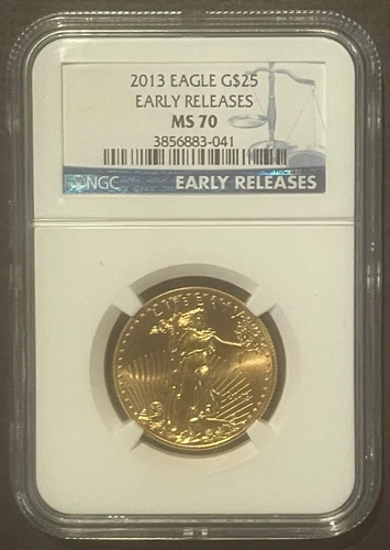 2013-W $25 GOLD Eagle GEM BU Half Ounce 1/2 oz. Graded by NGC MS70 : 10043