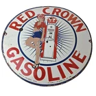 Vintage Red Crown Gasoline Sign - Porcelain Fill Her Up Service Gas Pump Sign