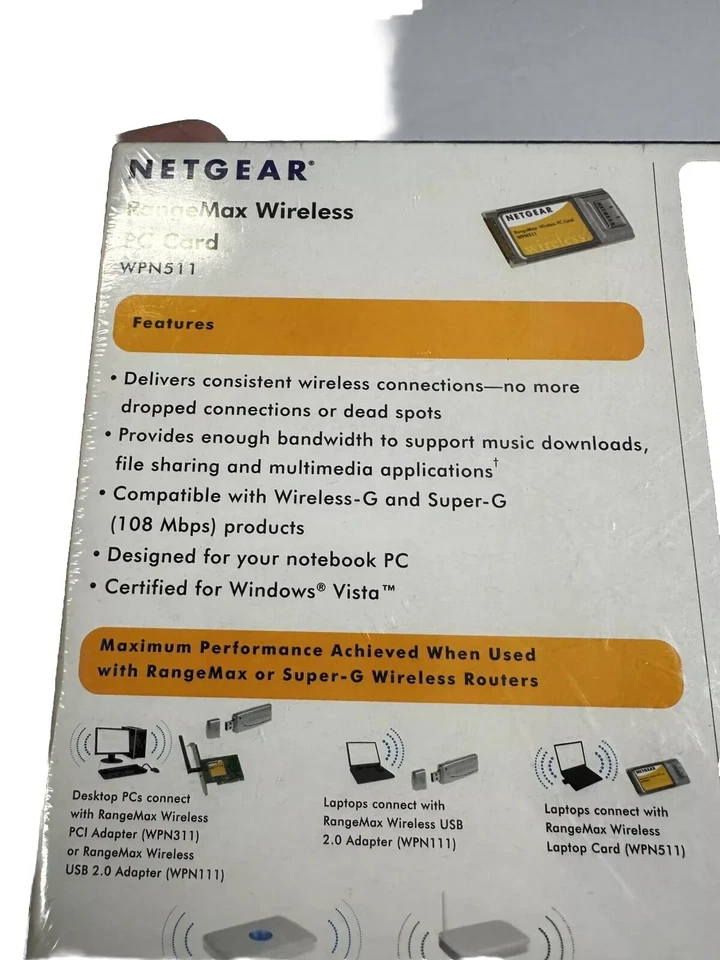 NEW Netgear RangeMax Wireless PC Card WPN511 – WiFi PCMCIA 802.11 - Image 4 of 4