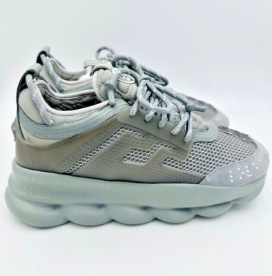 Versace Chain Reaction Gray Greek Key Sneakers with Box and