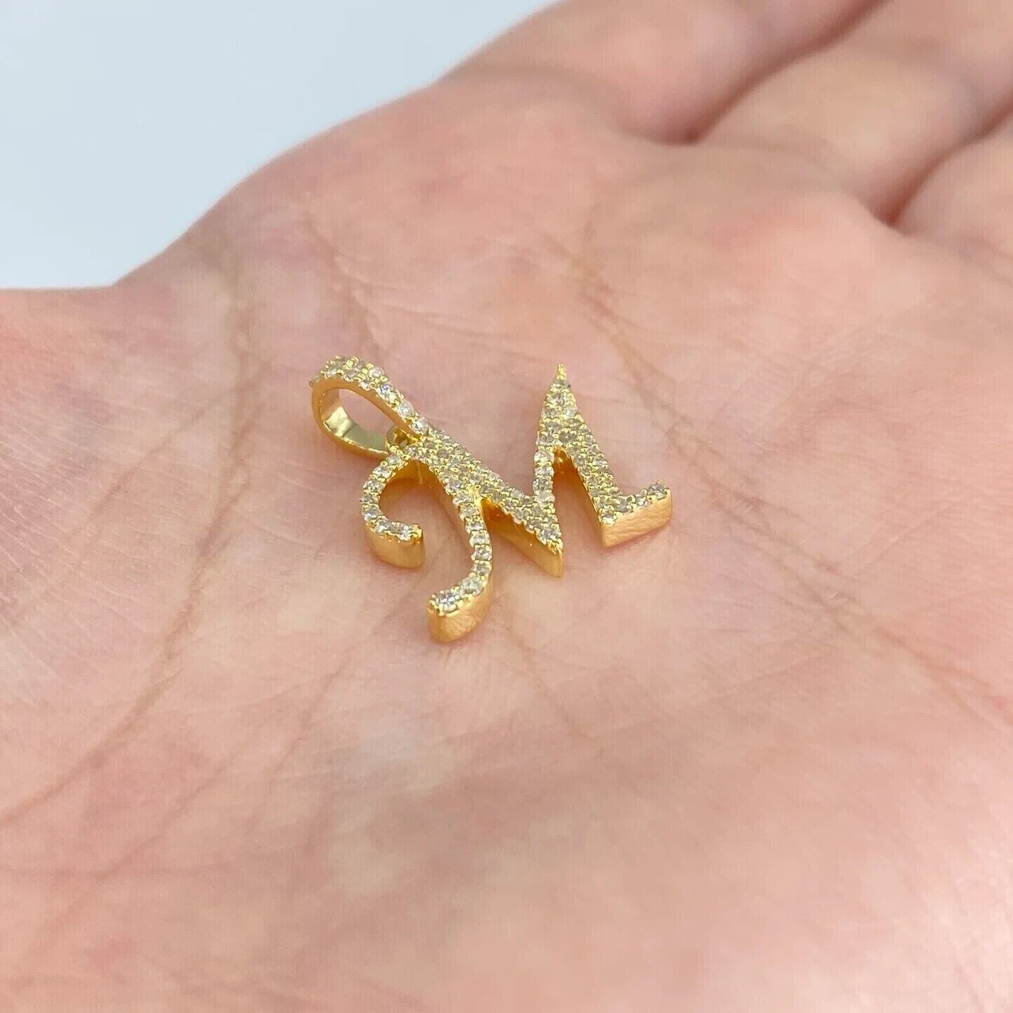 1.70 Ct Round Moissanite Customize Name 'M' Fancy Pendant 14K Yellow Gold Plated