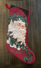 BEAUTIFUL Needlepoint CHRISTMAS Holiday Stocking Santa Noel