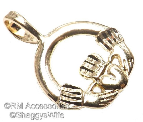 Alternate view of Irish Claddagh Charm Pendant Gold Plated With Lifetime Guarantee