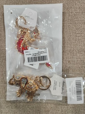 Dragon and Elephant Rhinestone Keychain & Purse Charm (Quantity:  2 Items)