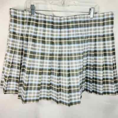 No Boundaries NWOT White Freen Blue Tan Plaid Pleated Skirt Plus Size XXXL (21)