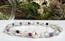 Libra Zodiac Natural Crystal Bead Initial Stretch Bracelet CUSTOM SIZING