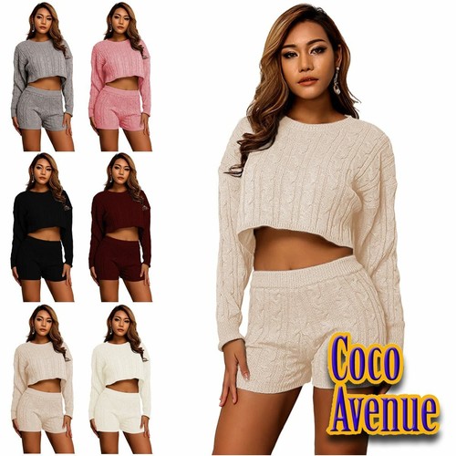Ladies Cable Knit Lounge Set Crop 