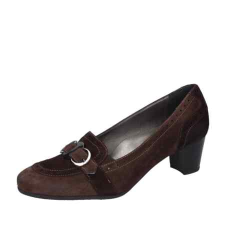 shoes women CONFORT courts brown suede EZ407 - Picture 1 of 5