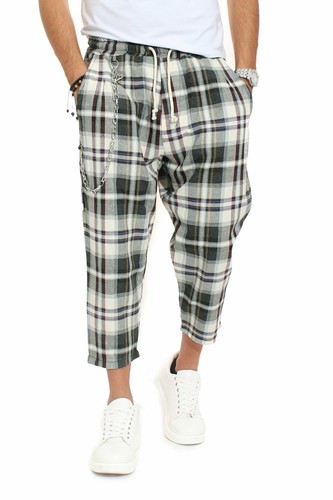 Pantalone Uomo Fantasia Scozzese Vita Jogger Cavallo Basso Verde | eBay