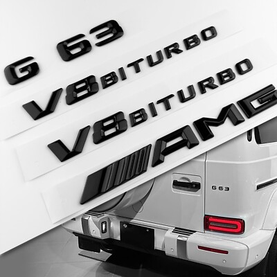 4pcs GEN2 G63 AMG V8 Biturbo Gloss Black Badge Emblem fits Mercedes Benz G 550