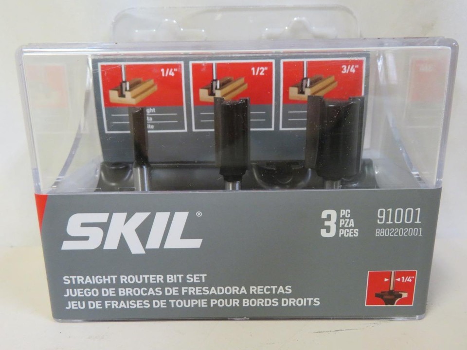 Skil Collet 3 Piece Straight Router Bit Set 91001 1/4