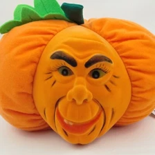 1997 Stuffins Flocked Jack O-Lantern Plush Creepy Face Pumpkin Halloween
