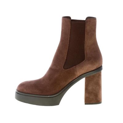 SANTONI women shoes Brown suede ankle boot elasticized bands platform heel 8