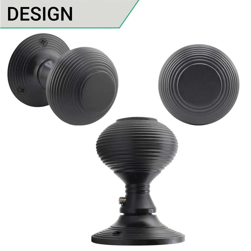 Beehive Reeded Matt Black Mortice Door Knobs (55mm) For Internal Doors Multipack - Image 3 of 4