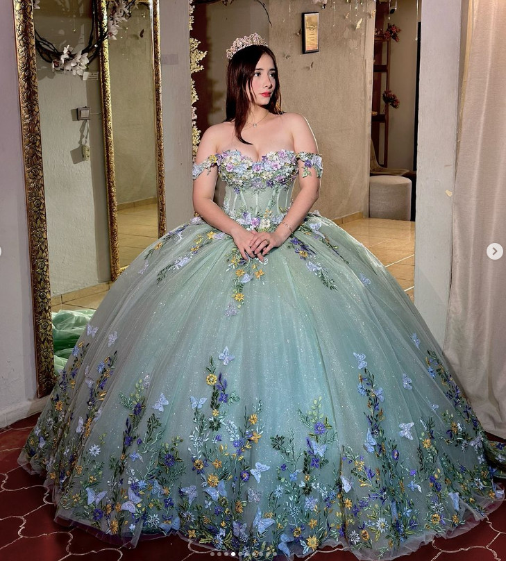 Vestidos Coloridos Flores Quinceañera Princesa Butterfiles Dulces 15 16 Vestidos