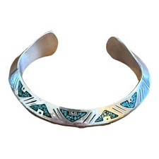 RB Robert Becenti Navajo Cuff Bracelet Turquoise Sterling Silver 12K Gold Filled
