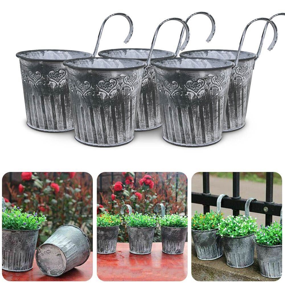 5pcs Hanging Planter Plant Pots Metal Garden Fence Balcony Railing Flower Pot UK eBay