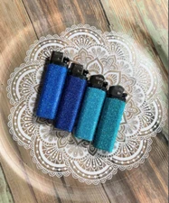 Blue Glitter Decorated Disposable Lighter Set of 4