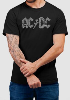 $25 La Pop Art Men's Black Short-Sleeve Crewneck AC/DC Word Art T-Shirt ...