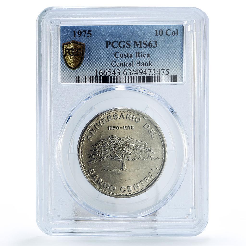 Costa Rica 10 colones Central Bank 25th Anniversary MS63 PCGS