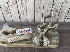 Anchor Ship Bell w/ Bracket Rope Lanyard - Silver Finish - Nautical Wall Decor