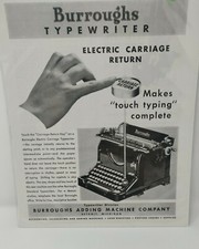 1934 Burroughs Typewriter: Electric Carriage Return Vintage Print Ad thumbnail