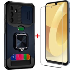 For Samsung Galaxy A15 5G Military Ring Stand Card Slot Shockproof Case + Screen