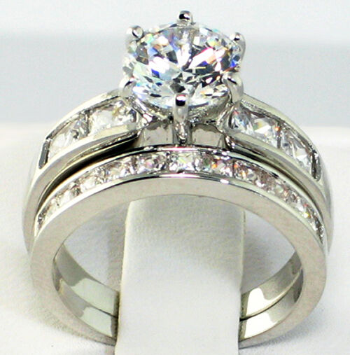 CLASSIC 3.86 Ct. CZ Platinum EP Wedding Bridal Engagement Ring Set- SIZE 5