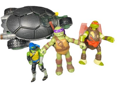 TMNT Action Figure Lot Leonardo Donatello Michelangelo + Turtle Vehicle
