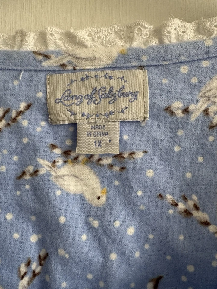 Camisón Largo Lanz Of Salzburg Palomas Blancas 100% ALGODÓN FRANELA Talla 1X NUEVO Foto 2 de 4