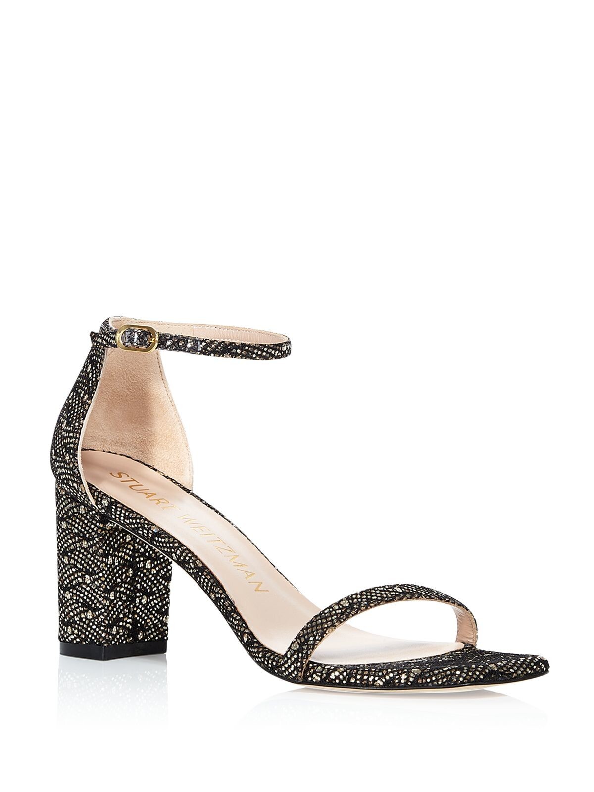 STUART WEITZMAN Womens Gold Glitter Amelina Square Toe Block Heel Sandals 9 28690₽