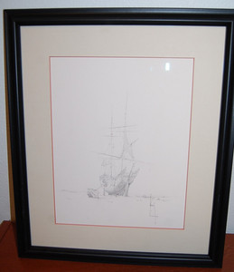 Bernard Louedin One of a kind original pencil drawing, 18th century sailing ship