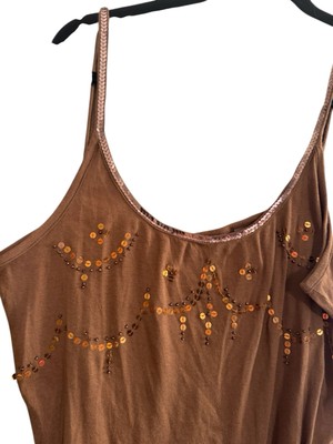 Y2K I.E Relaxed Vintage Brown Sequin Layering Tank Top Size