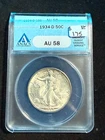 1934 D WALKING LIBERTY HALF DOLLAR ANACS AU 58
