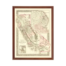 Old Map of California 1880 - Vintage California Art