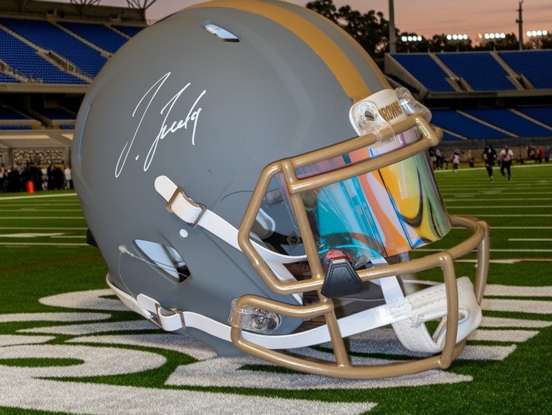 Jerry Jeudy Signed Cleveland Browns Speed Authentic Helmet Riddell Slate ALT BAS