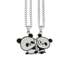 Stainless Steel Best Friends Matching Necklace for 2, Black White Cat Pendant 2P