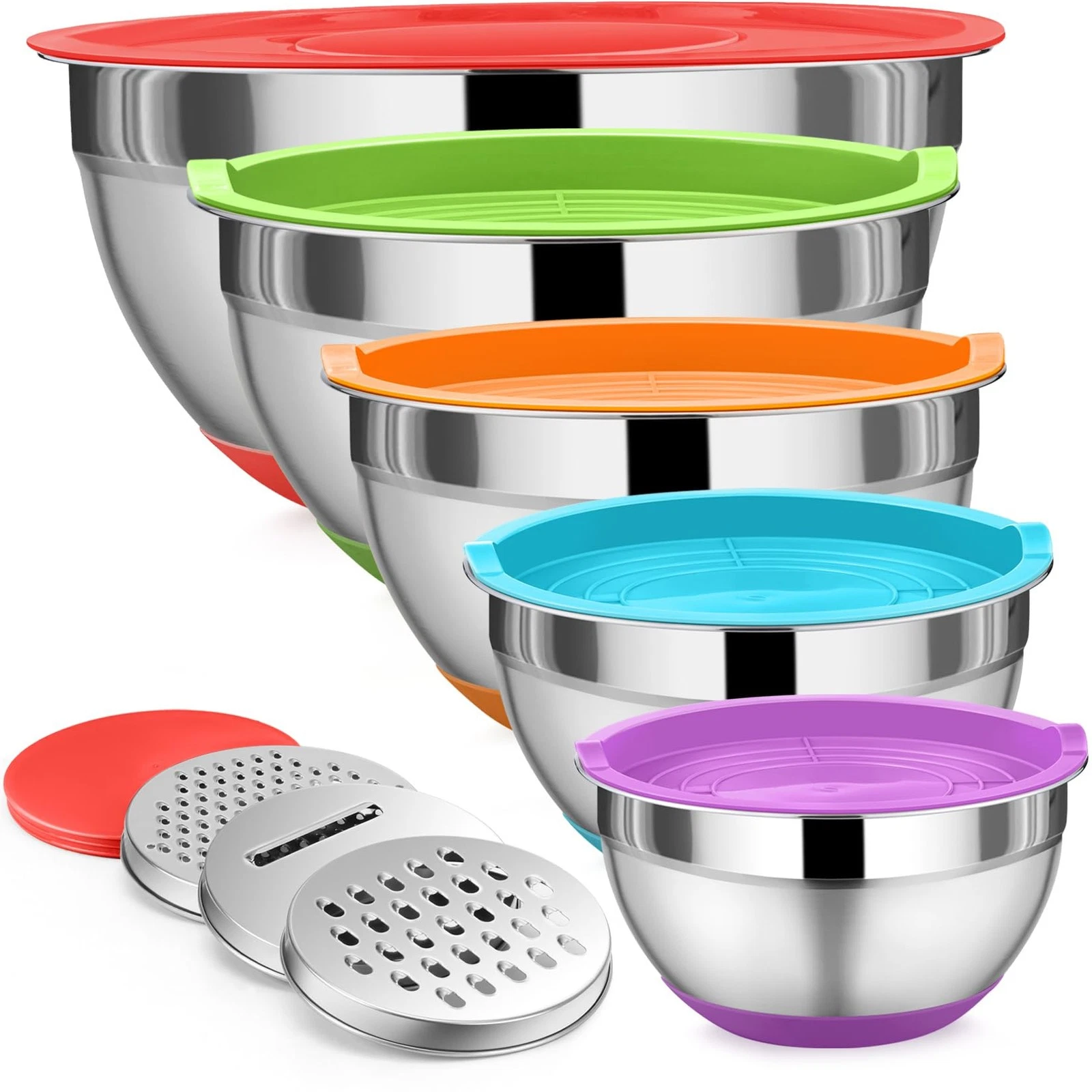 Mixing Bowl with Lid Set, 5 Piece Stainless Steel Mixing Nesting Bowls for Sa...